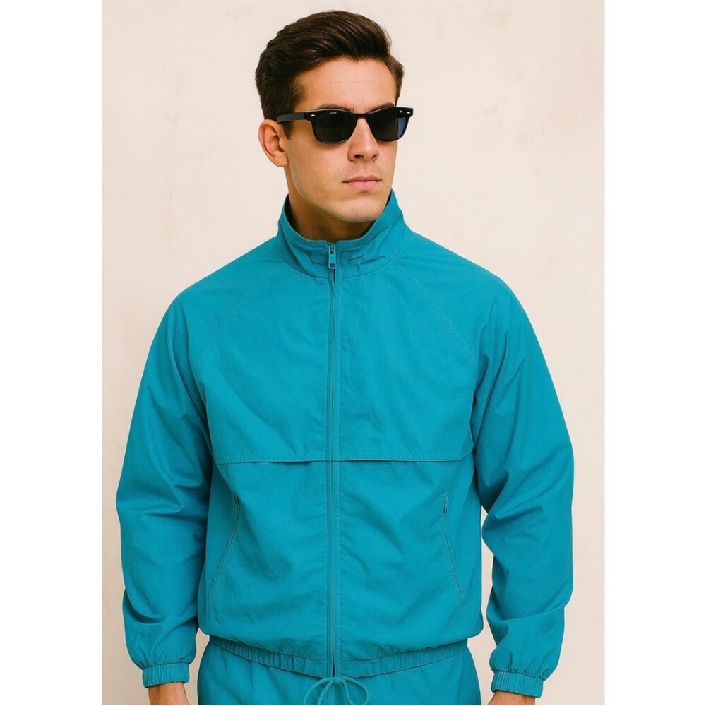 Vintage 80s Lands' End 100% Nylon Windbreaker Jacket Blue Teal Mens Size L